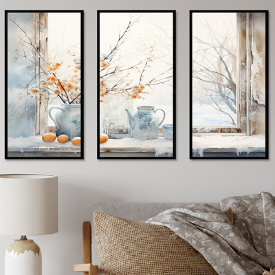 «Cottage In Winter Window Charm III», art mural fenêtres de ferme