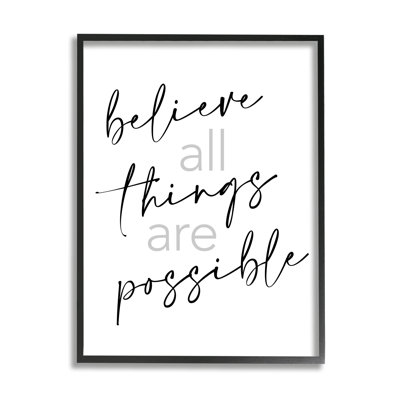 " Believe All Things Possible Inspirational Quote Elegant Typography " Textual Art Print