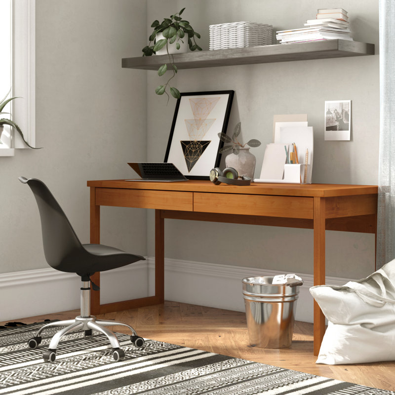 Jess Solid Wood Writing Desk, 75cm H x 80cm W x 54cm D, Oak