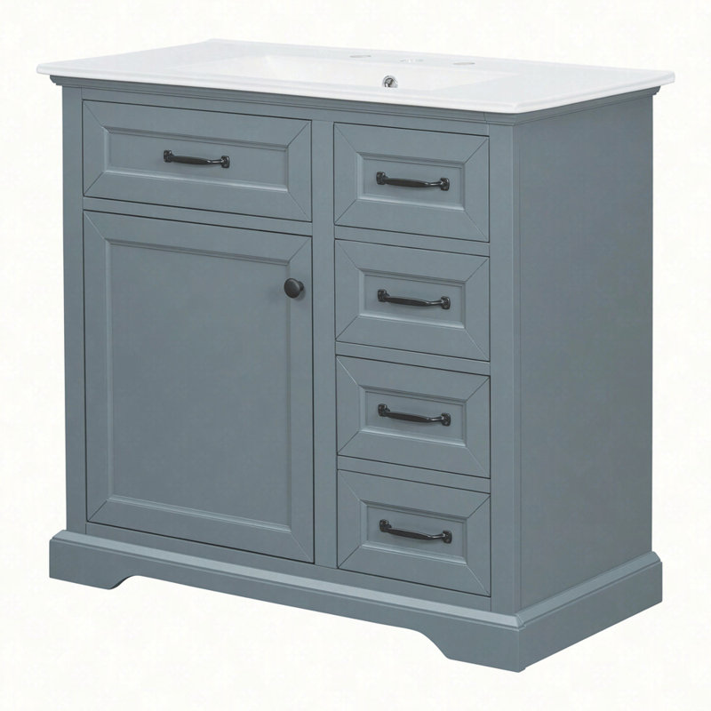 Meuble-lavabo 36 po avec lavabo, lavabo en céramique, 2 tiroirs basculants, charnières de porte à fermeture en douceur