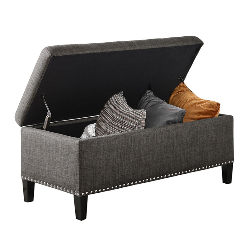Elmdale Polyester Upholstered Storage Bench, Charcoal