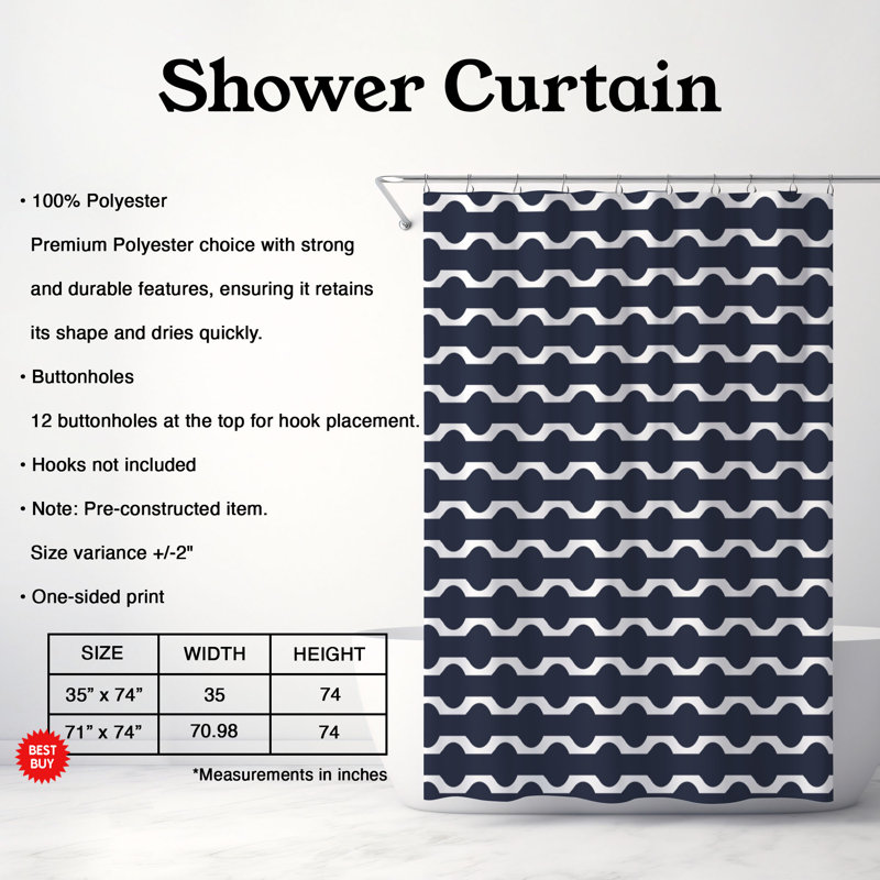 Premium Shower Curtain 4, Bleu marine, H 74 po x l 71 po
