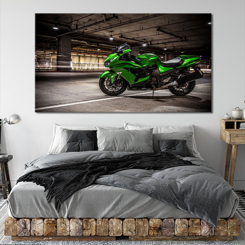 Green Motorbike - Wrapped Canvas Print, 61cm H x 110cm W