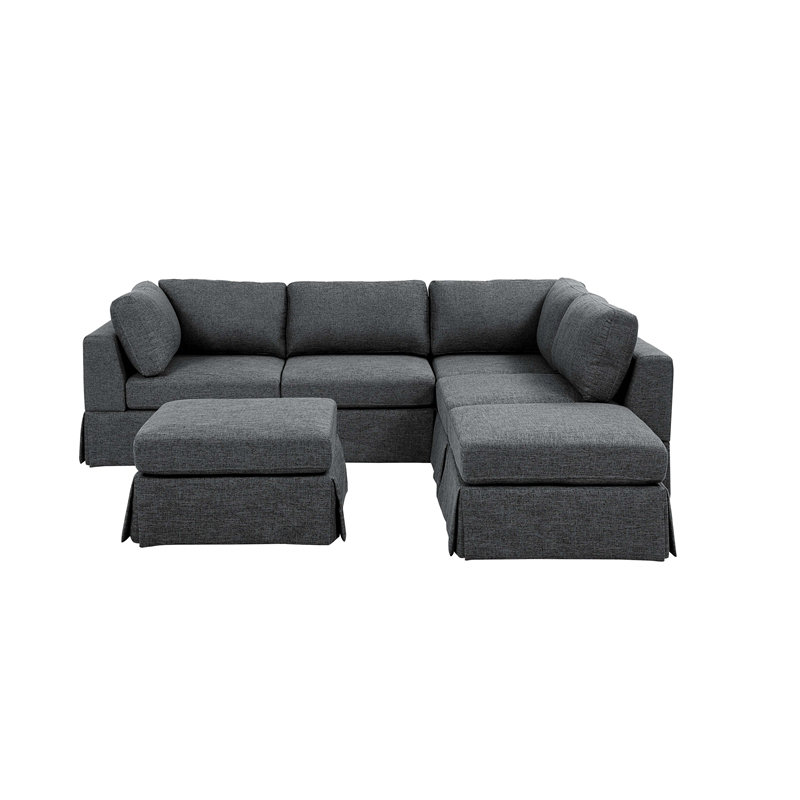 6 - Piece Upholstered Sectional, Grey Polyester