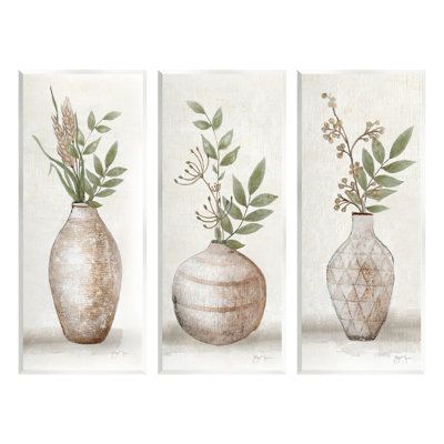 " Botanical Still Life Vase Ikebana Blossoms Arrangement " 3 Piece Art Graphic Art Print