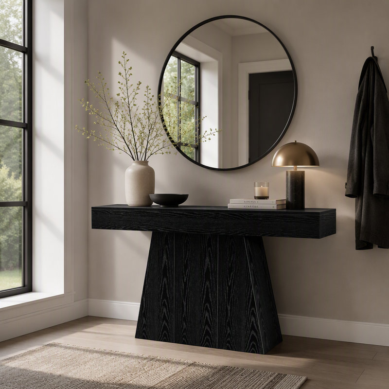 Console 63 po, table d'entrée de style campagnard avec base trapézoïdale