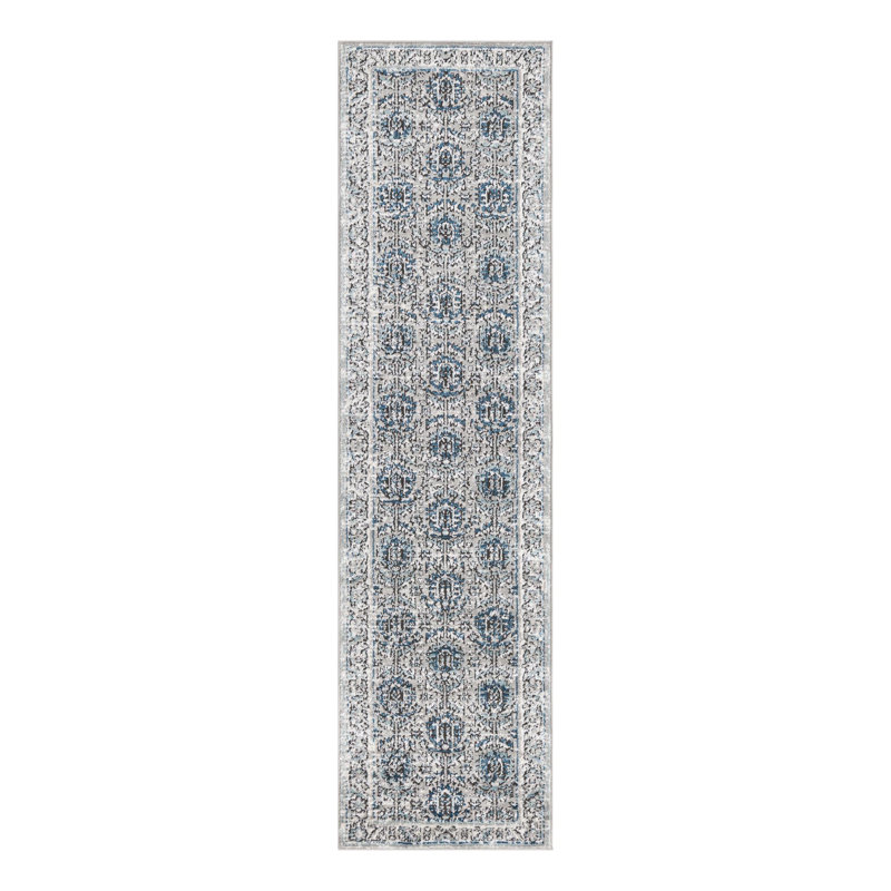 Tapis gris / ivoire / bleu Weingartner, Tapis de couloir 2 pi x 8 pi