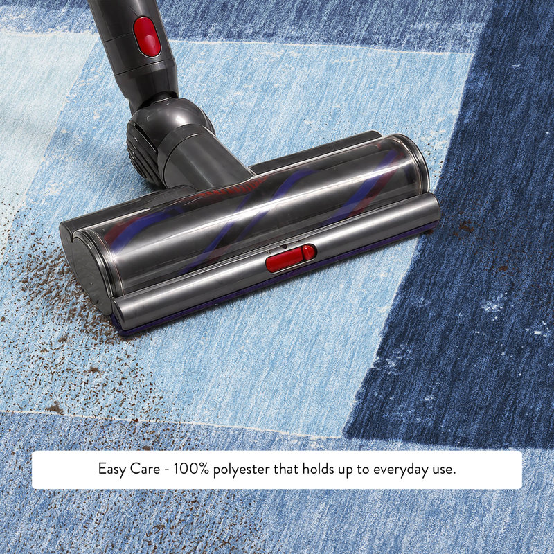 Tapis moderne lavable à la machine Premium, Bleu, Tapis de couloir 2 pi 3 po x 7 pi 6 po