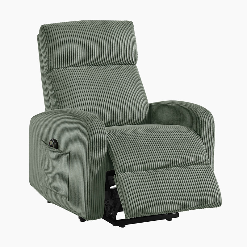  Yailem 28.5" Modern & Contemporary Corduroy Fabric Power Lift Chair with Gentle Lift Motion & Armrest Magazine Pocket, Green