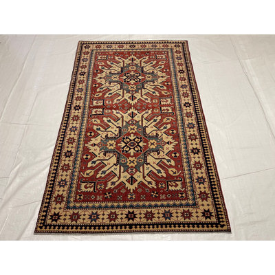 Tapis Oushak turc rouge et ivoire rétro fait à la main 4 x 6