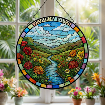 Panneau de vitrail à motif floral 7,8 "H