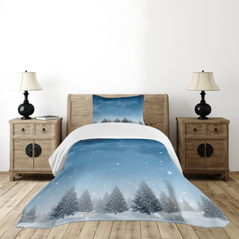 Blue Twin Quilted Bedspread Set with Pillow Sham
