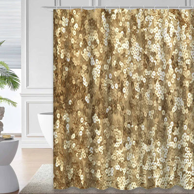 Gold Waterproof Shower Curtain, Shower Curtains for Bathroom with 12 Hooks