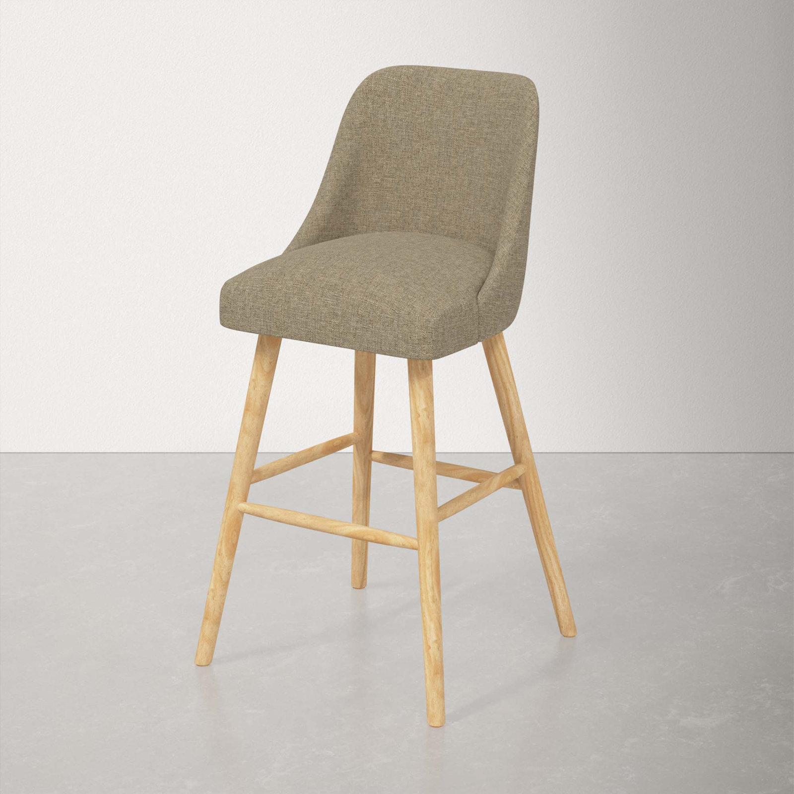 Gallie Stool, Bar Stool (31" Seat Height), Natural Wood, Zuma Natural Textured Linen