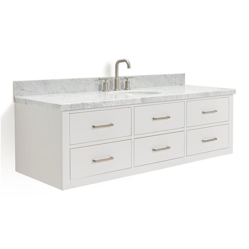 Meuble-lavabo simple 60,25 po avec plateau en quartz Macmullin, Nickel brossé
