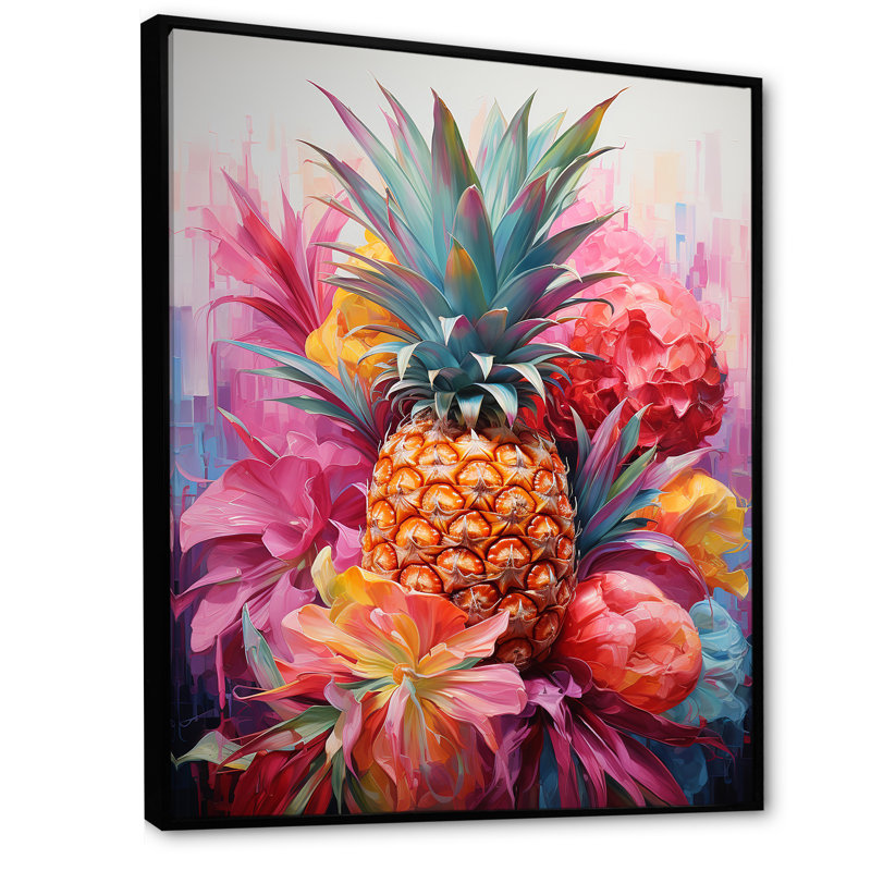 «Tropical Pinapple Fruit», impression sur toile, H 32 po x l 16 po x P 1 po, Cadre flottant noir