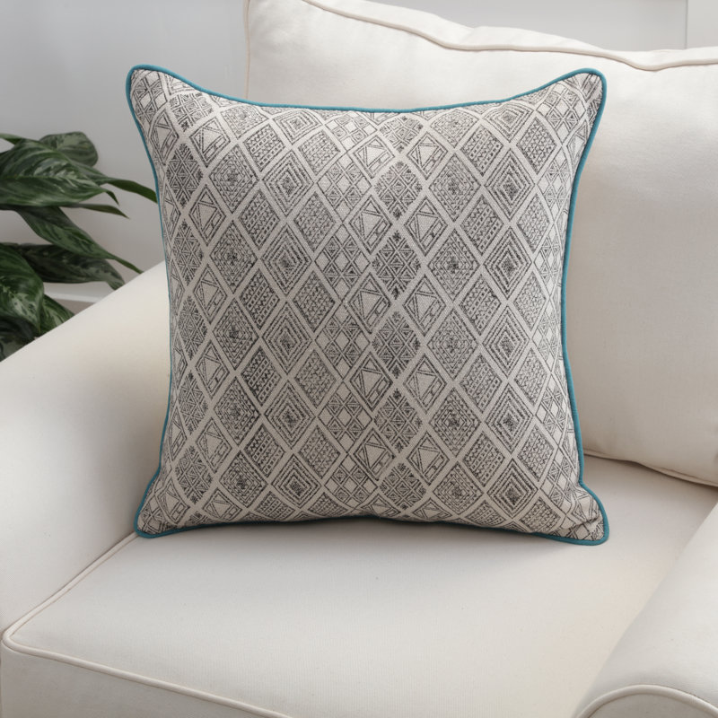 Housse et insert de coussin carré en coton, Noir / blanc cassé / jaune