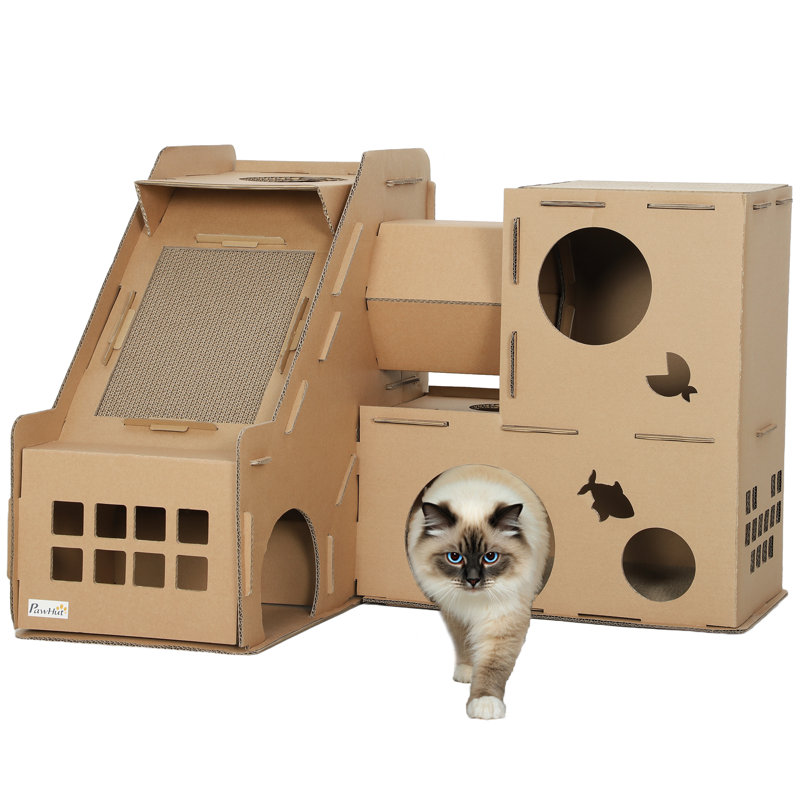 Maison pour chat, maison de jeu en carton ondulé pour chatons d'intérieur