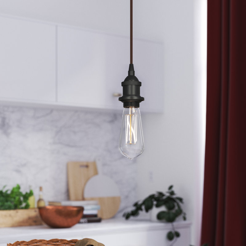 Luminaire suspendu simple 1 lumière, Bronze frotté à l'huile, Ampoule incandescente rétro 60 watts