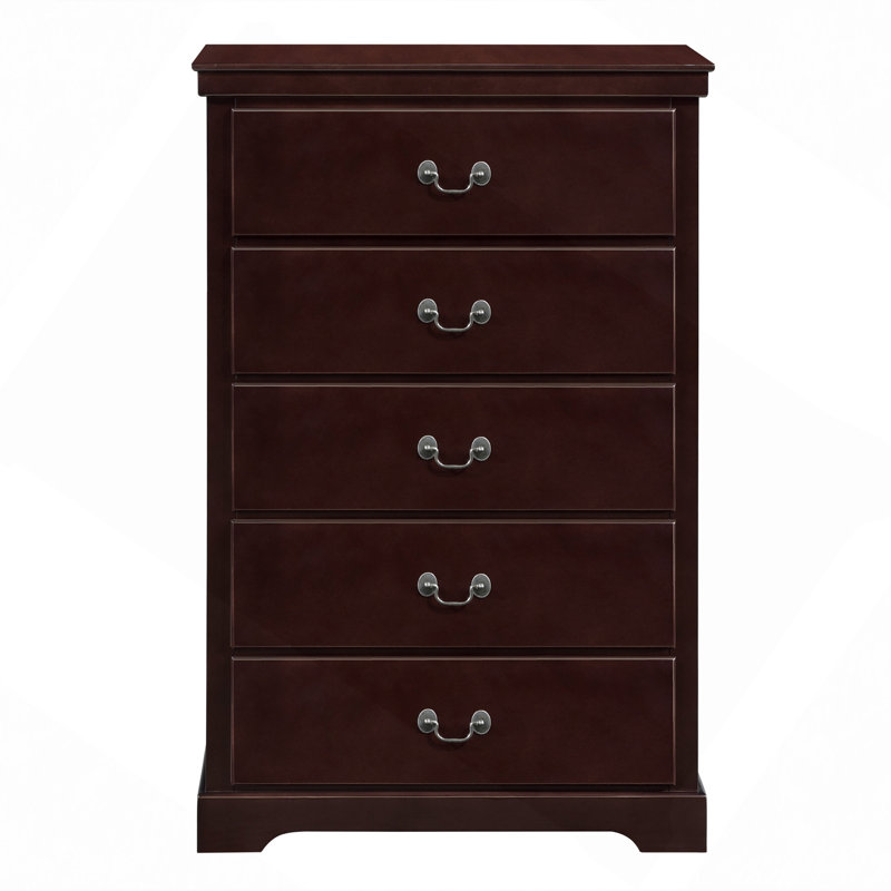 Commode à tiroirs, commode 1 pièce classique 5 pièces à finition cerisier
