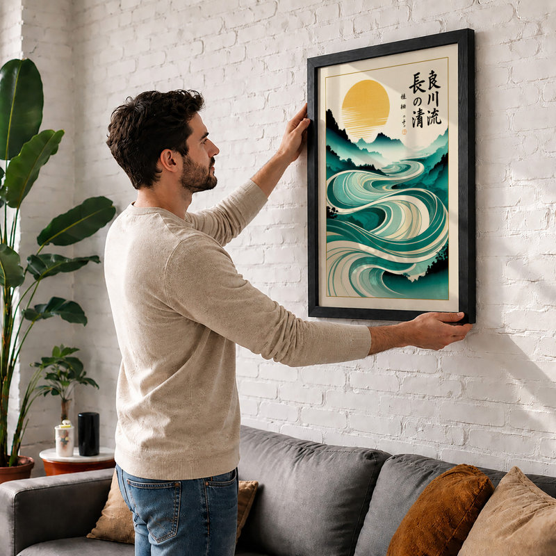 Nagara River Flow Japandi - Print, A2 - 59.4 x 42.0 cm, Walnut