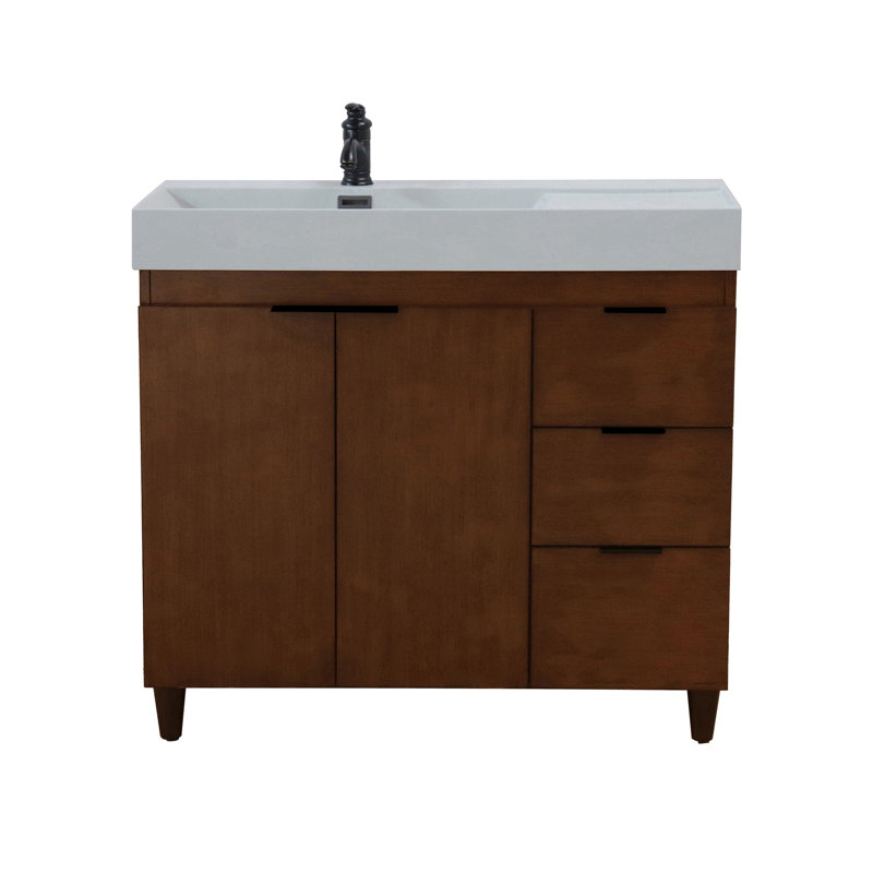 Meuble-lavabo simple 39,37 po avec comptoir en granite, Gris clair, Noyer