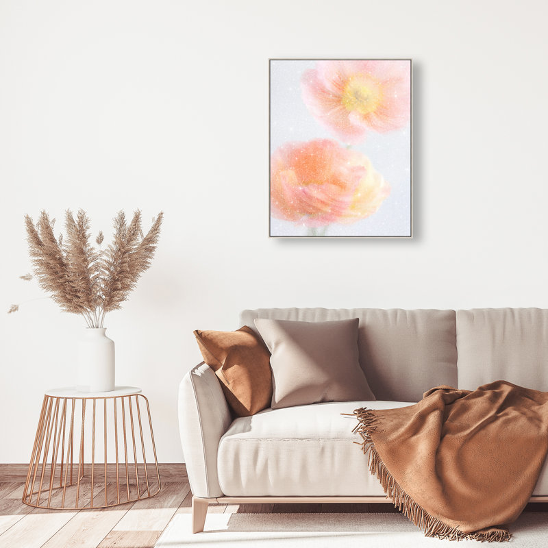 Hazy Camelias Print by Oliver Gal, 31"H x 37"W, Silver Floater Frame