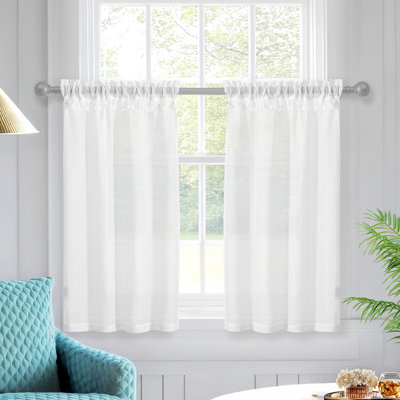 Linen Blended Farmhouse Semi Sheer Rod Pocket Cafe Tier Curtains (Set of 2)