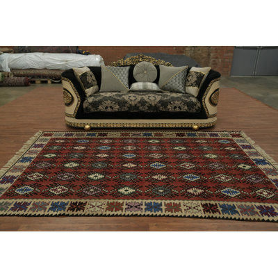 Tapis turc en laine de style oriental géométrique tissé à la main 7 x 10 pi Kilim