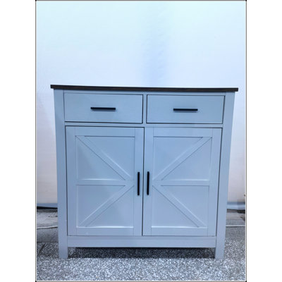 Armoire de rangement Modern Farmhouse avec 2 tiroirs et 2 portes, polyvalente pour le salon et la salle à manger, blanc