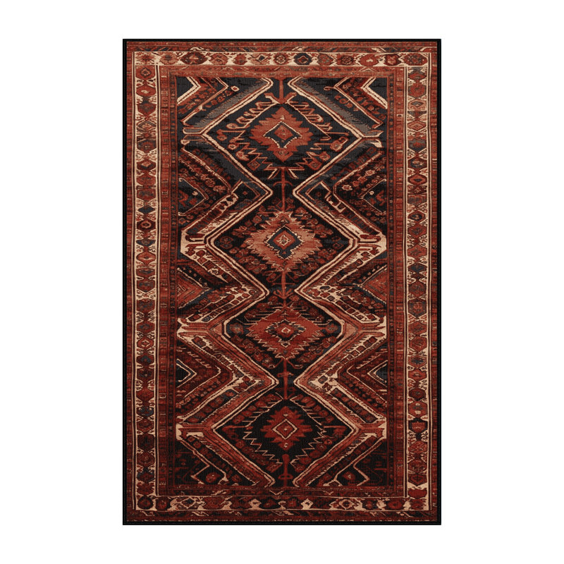 Tapis persan noir lavable à la machine, Rectangle 5 pi x 7 pi