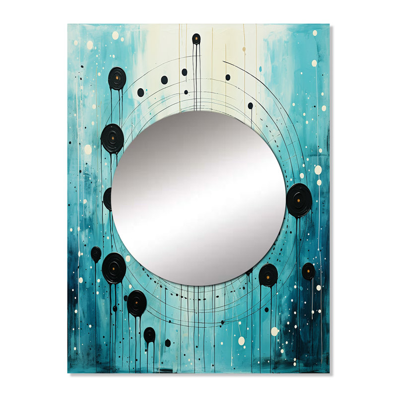 Kyren bleu sarcelle et noir Minimalisme lune III - grand miroir minimaliste, décor de miroir mural unique moderne, impression d'art en métal