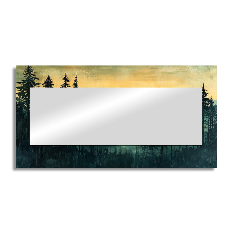 Calm Mountain Silhouette In Woodlands I - miroir traditionnel pour décoration murale - imprimé sur métal, 28 po x 55 po