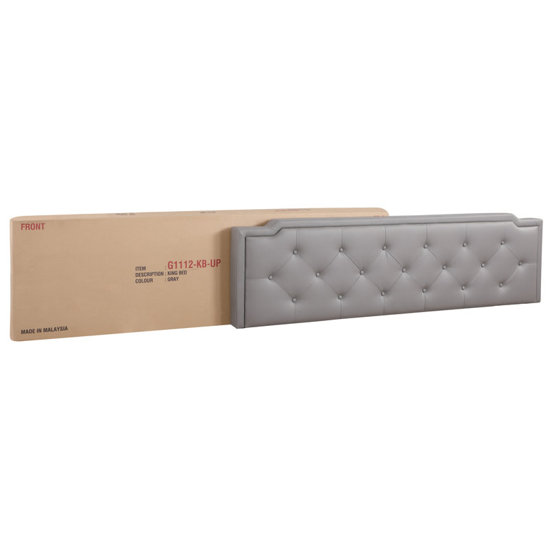 Upholstered Panel Bed, King, Gray