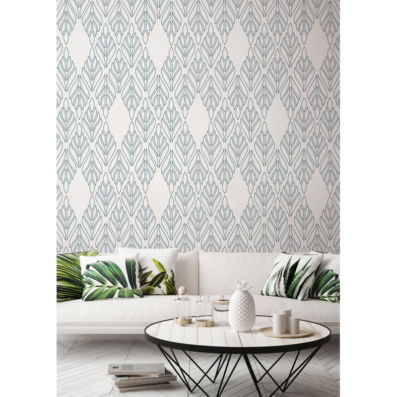 Deco Palm 10' L x 24" W Peel and Stick Wallpaper Roll, Sapphire Blue, Faux Grasscloth, Non-pasted