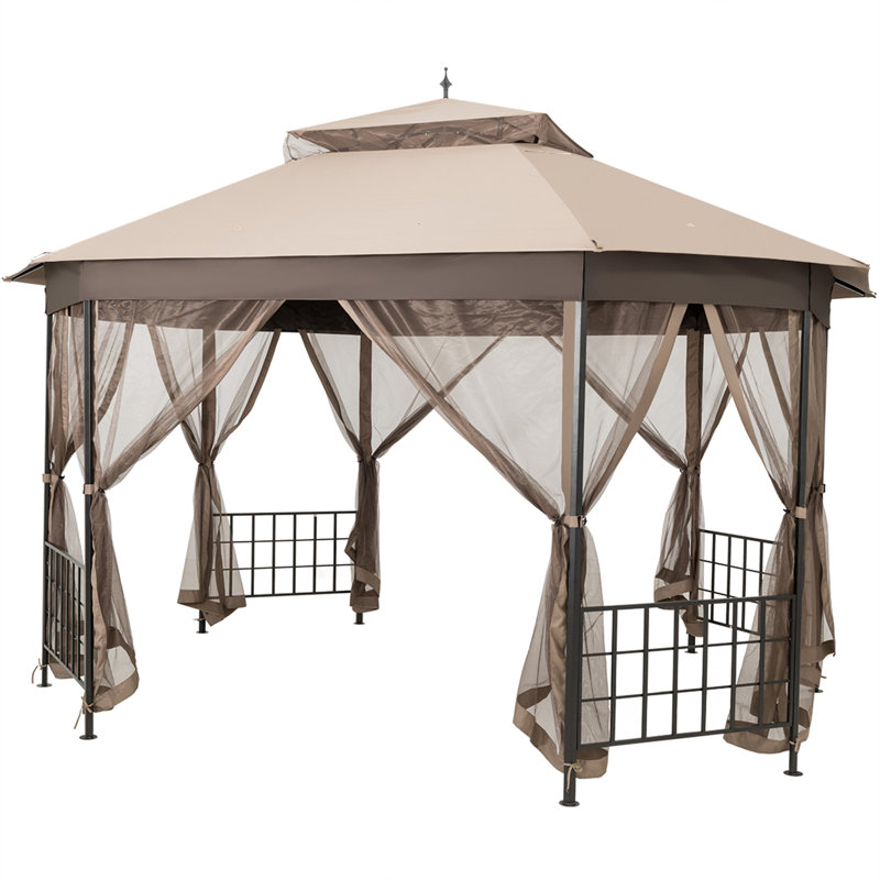 Abri de jardin pour patio en métal x P 10 pi à auvent pliant, Brun