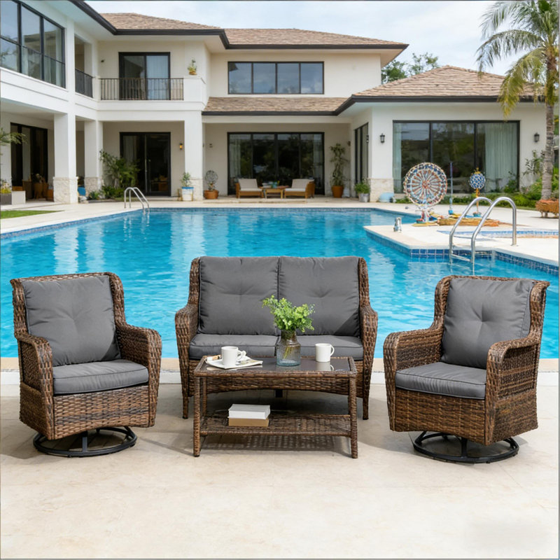 Ensemble de conversation près de la piscine, ensemble de table et chaises de salle à manger de patio, ensemble de meubles de patio 4 pièces