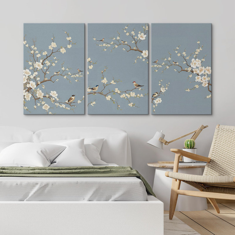 Fleurs de cerisier japonais minimes, H 24 po x l 48 po, Toile tendue