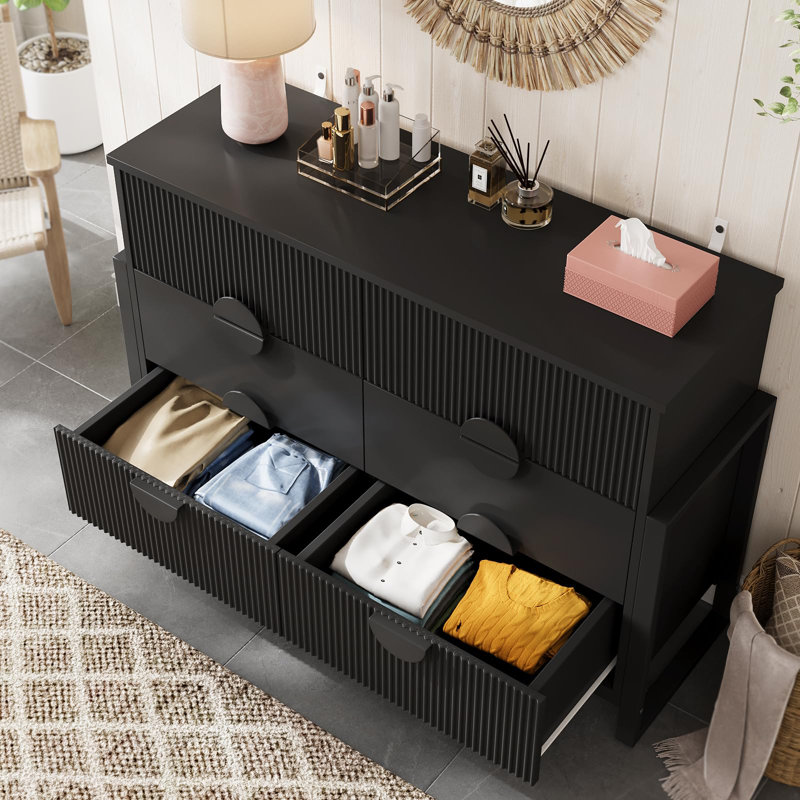Ebern Designs 2 Piece Bedroom Dresser And Chest Set - 6 Drawer Tall Dresser And 6 Double Drawer, Black