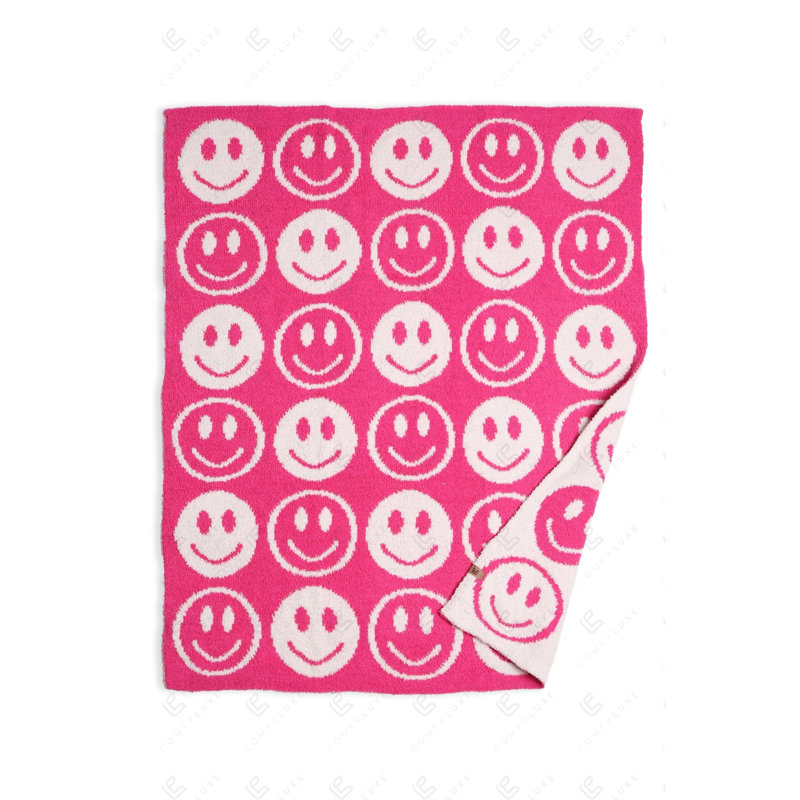 Children'S Mini Happy Face Pattern Luxury Soft Throw Blanket - FUCHSIA