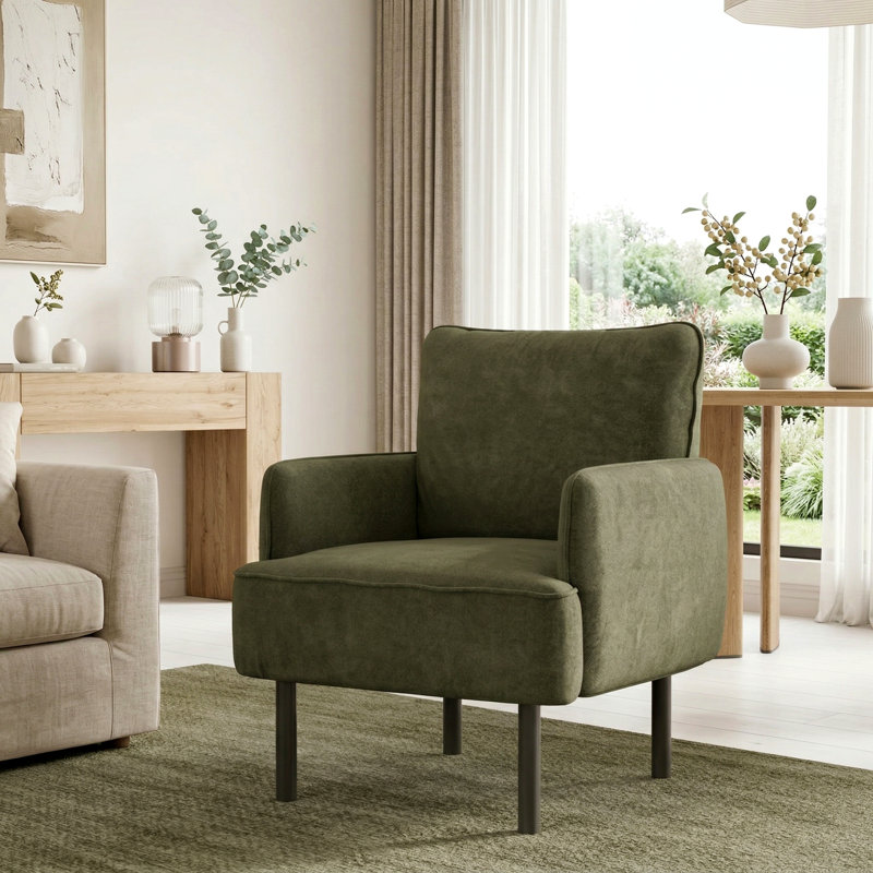 Chaise d'appoint moderne, fauteuil rembourré robuste avec pieds en bois massif, chaise longue confortable pour appartements, chambres à coucher et coins lecture