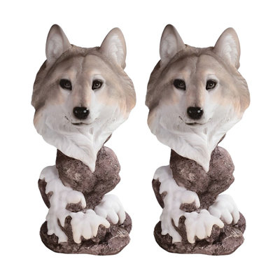 "Ensemble de 2 pièces" ICE ARMOUR 8,5 "H Buste tête de loup Figurine avec base Figurine ornement de décoration maison / chambre et idées de cadeaux parfaits pour le réchauffement de la maison, les fêtes et les anniversaires