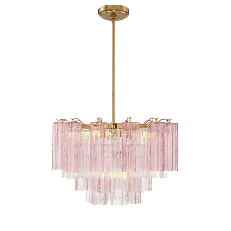 Mexborough Chandelier, 14.25" H x 22" W x 22" D, Pink/Aged Brass, 9 Lights