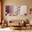 Plantes et fleurs, fleurs roses et blanches sur fond en bois, ensemble de 3 impressions sur toile-623579610