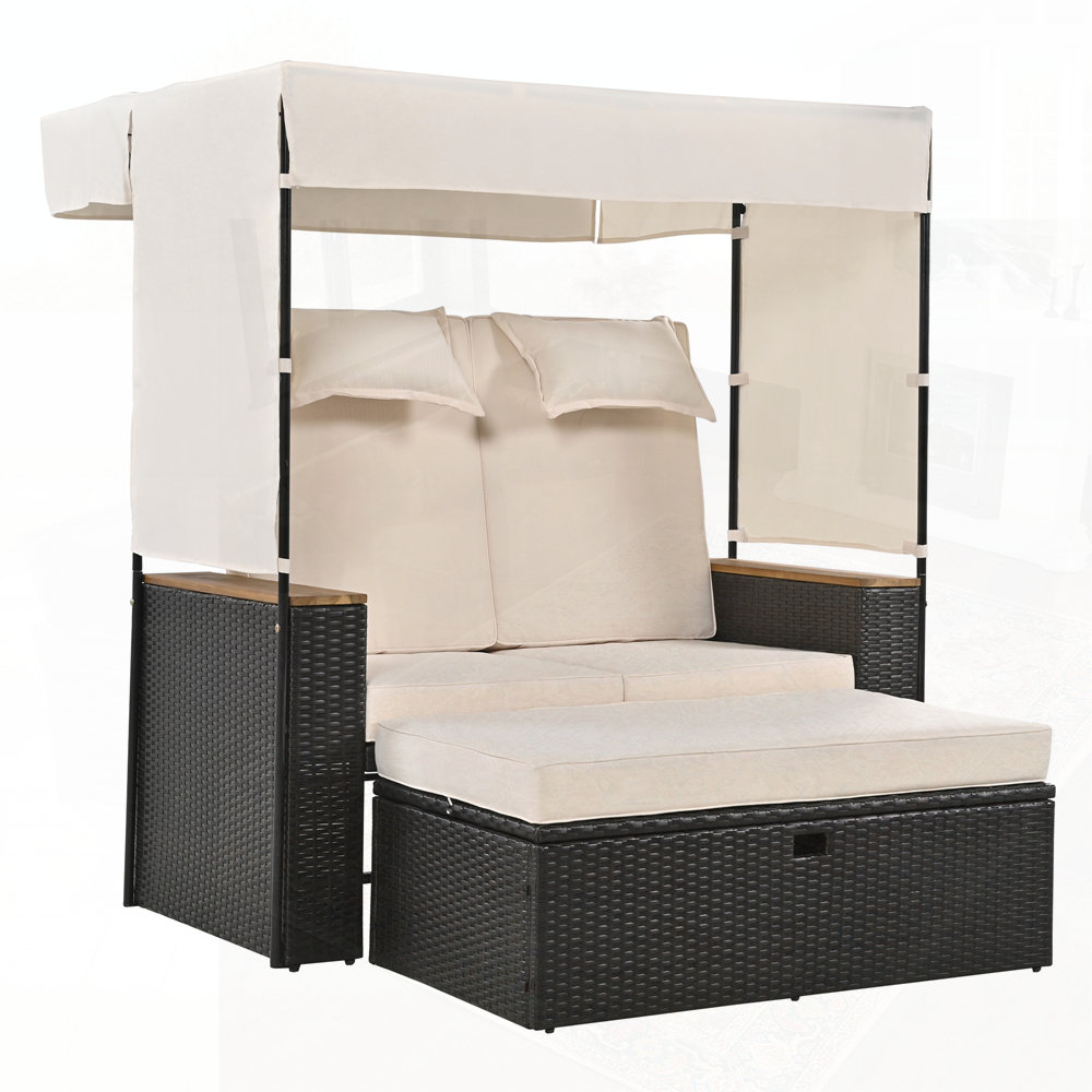 Curated visual reference: Outdoor Rooftop Sofa Set Reference: Ebern Designs Outdoor Loveseat Patio Sofa With Bench Lounge Roof