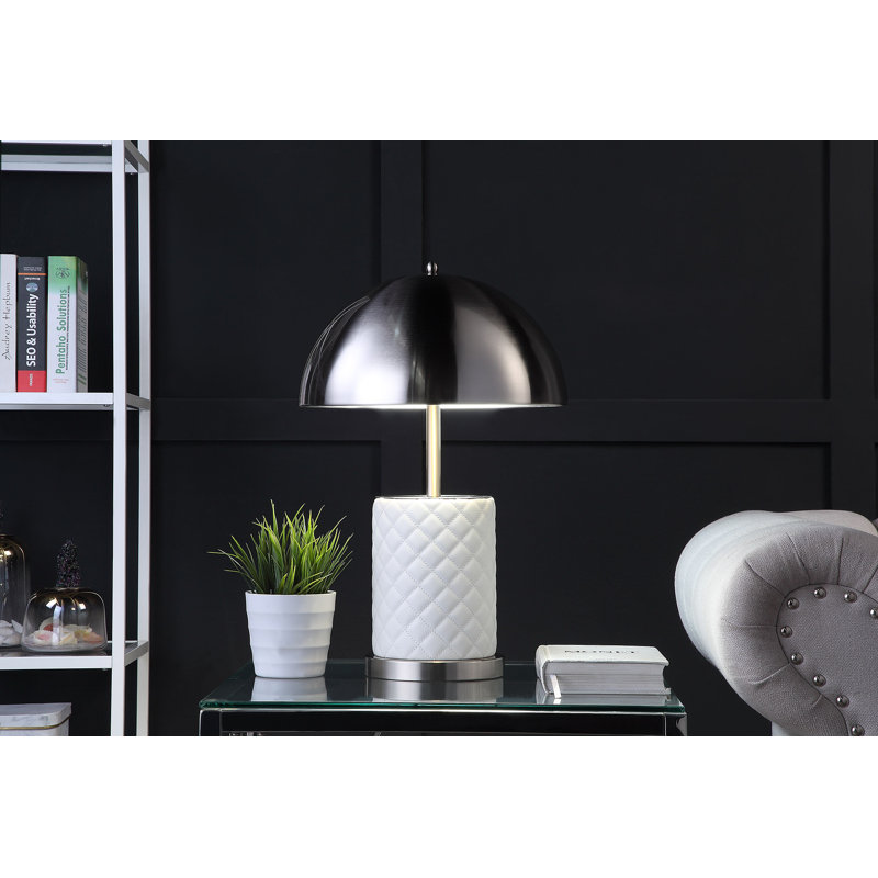 Veroana Metal Table Lamp, White, Satin Nickel