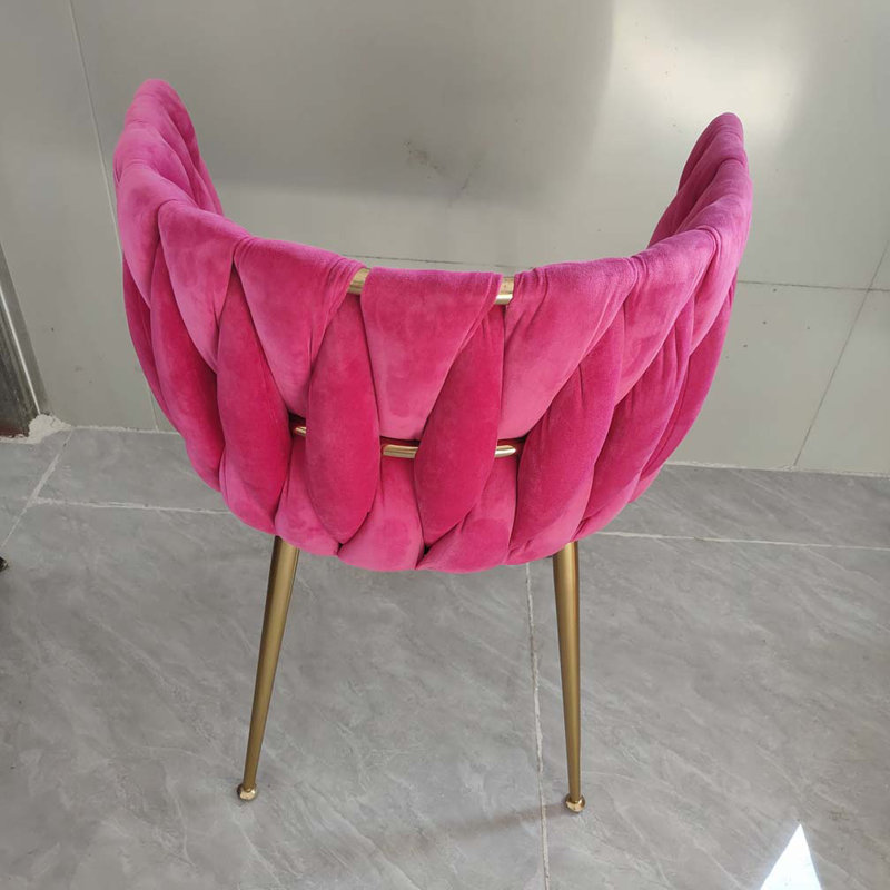 Chaise de salle à manger rembourrée et revêtue de velours, Rose rouge