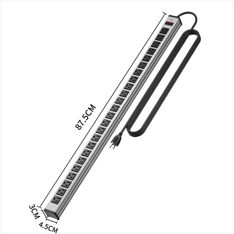 Multiprise à 16 prises avec cordon d'alimentation, rallonge de 15 pieds avec disjoncteur. Supports de fixation inclus, utilisation atelier / industriel, certifié ETL, noir