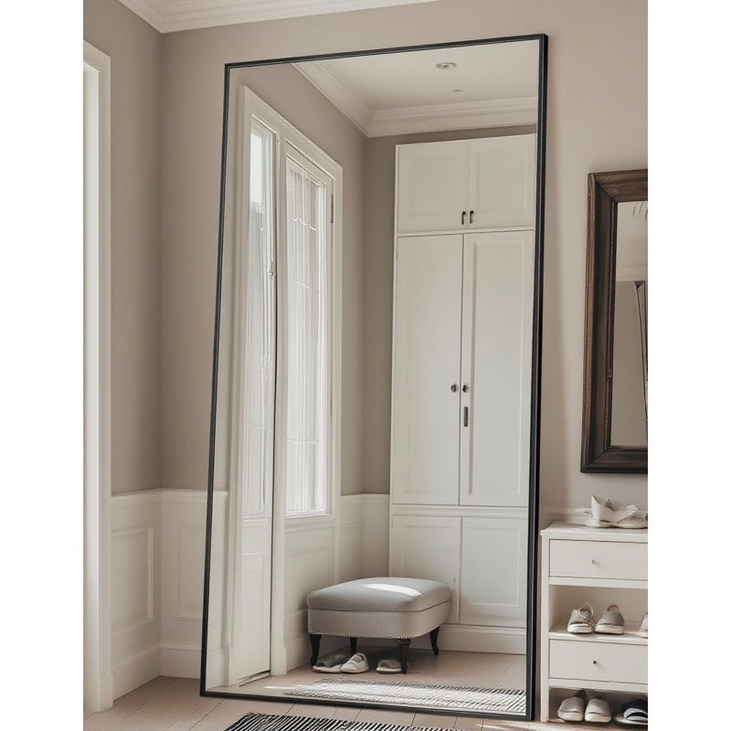 Large Rectangular Floor Mirror With Stand,  Oversized Decorative Leaner Mirror For Bedroom, Living Room, Black, 76" x 34"