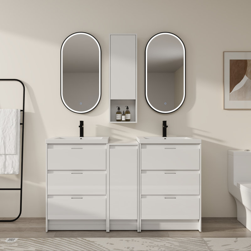 Ensemble de meuble-lavabo double 60 po avec plateau en résine 60 po
